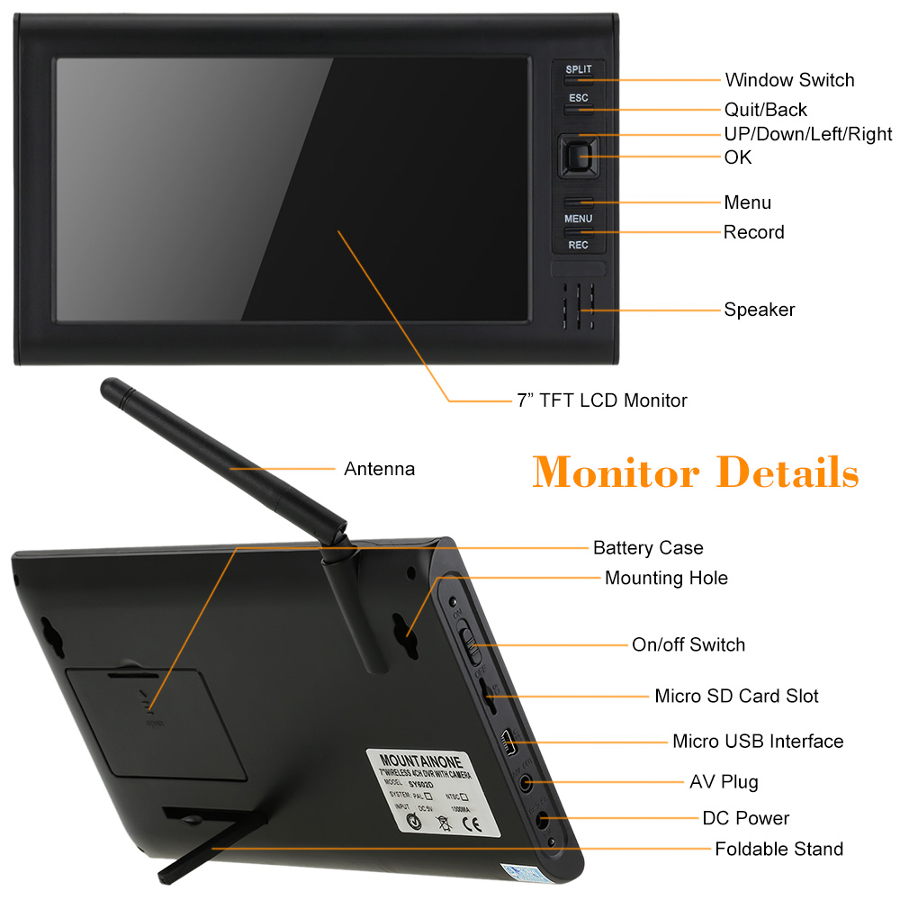 KKmoon 2.4GHz Wireless 4CH DVR Kit 7" TFT Motion Detection IR Night