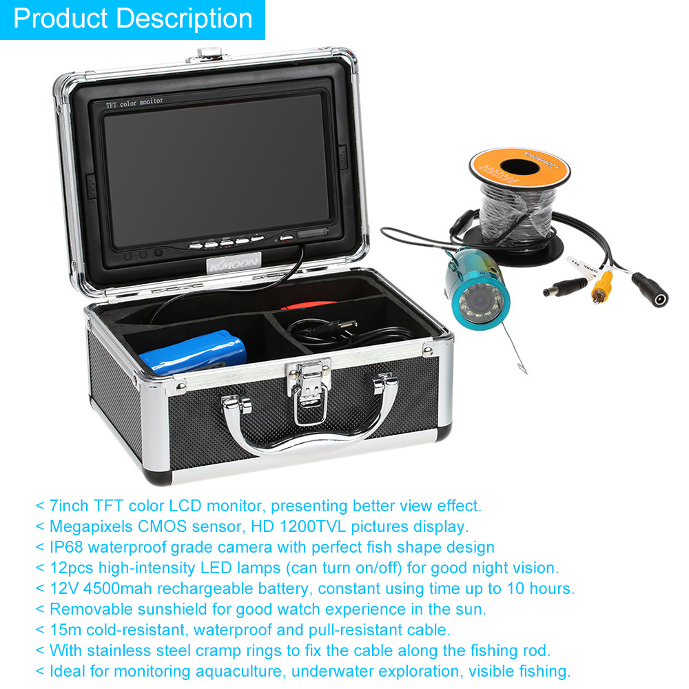 KKmoon® 15M Underwater Fish Finder HD 1200TVL Camera for Ice/Sea/River Fishing with 7in LCD Monitor