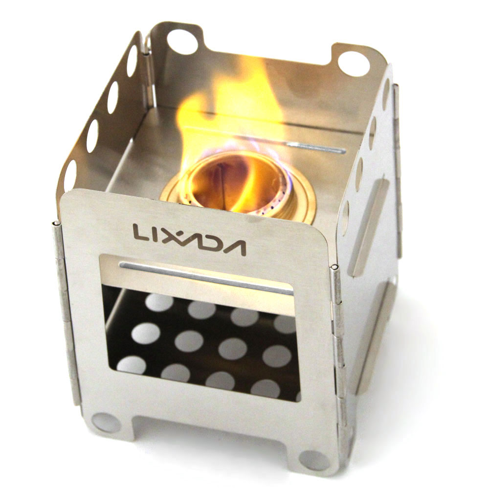 Camping Stove,Lixada Stainless Steel Folding Wood Stove+Backup Alcohol