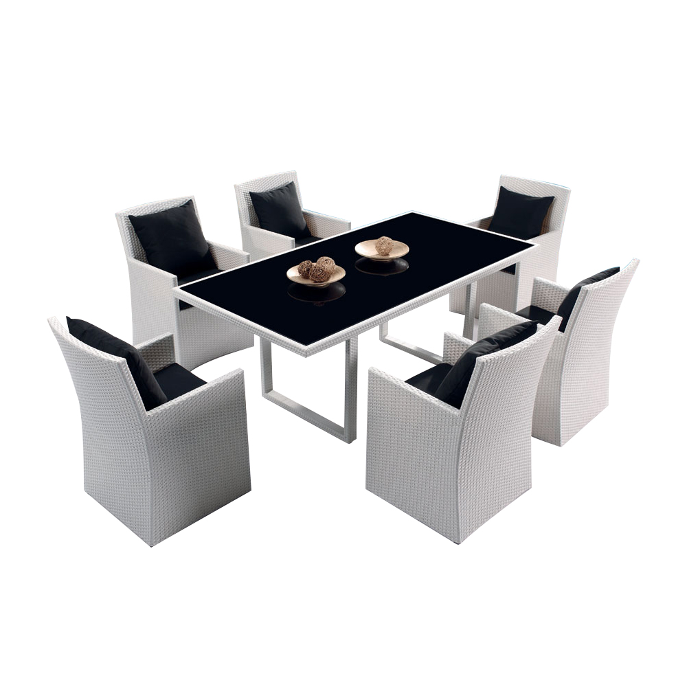 Ensemble salle à manger d\'extérieur résine tressée 6 places coussins ... Ensemble salle à manger d\'extérieur résine tressée 6 places coussins ...