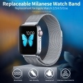 Replaceable Stainless Steel Watch Band Milanese Magnetic Buckle Strap Compatible with Apple Watch 2/3/4/5/6/se 38/40mm Silver