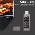 64GB 256-bit Encrypted USB Drive Password Secure Flash Drive USB3.0 U Disk Support Reset/Wipe/Auto Lock Function, Grey