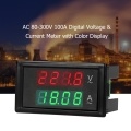 AC 80-300V 100A Digital Voltmeter Ammeter Amperage Tester Gauge Green Red LED Amp Dual Display AC Panel Current Meter Tester with Current Transformer