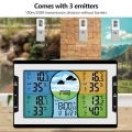KKmoon Digital Multifunctional Clock RF 4 Channels Indoor & Outdoor Temperature & Humidity Indicator with Warning Alarm Meteorological Station Weather Forecast Air Pressure Large Color Display with Backlight with Calendar Alarm Clock and Snooze