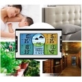 KKmoon Digital Multifunctional Clock RF 4 Channels Indoor & Outdoor Temperature & Humidity Indicator with Warning Alarm Meteorological Station Weather Forecast Air Pressure Large Color Display with Backlight with Calendar Alarm Clock and Snooze