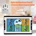 KKmoon Digital Multifunctional Clock RF 4 Channels Indoor & Outdoor Temperature & Humidity Indicator with Warning Alarm Meteorological Station Weather Forecast Air Pressure Large Color Display with Backlight with Calendar Alarm Clock and Snooze