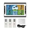 KKmoon Digital Multifunctional Clock RF 4 Channels Indoor & Outdoor Temperature & Humidity Indicator with Warning Alarm Meteorological Station Weather Forecast Air Pressure Large Color Display with Backlight with Calendar Alarm Clock and Snooze