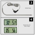 BBQ Grill Thermometer Food Thermometer 0~250°C Food Cooking Thermometer with Alarm Timer Function LCD Digital Food Temperature Gauge for Kitchen BBQ Steak Barbecue