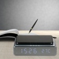 Wireless Charger Desk Clock LED Digital Clock Temperature Meter ℃/ ℉ Switchable Wireless Charging Device Multifunctional LED Alarm Clock with Calendar for Home Office Dormitory