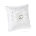 6 * 6 inches Double Heart Satin Ring Bearer Pillow and Wedding Flower Girl Basket Set with Rhinestone Ribbon Decoration White