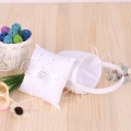 6 * 6 inches Double Heart Satin Ring Bearer Pillow and Wedding Flower Girl Basket Set with Rhinestone Ribbon Decoration White