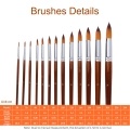 13pcs Professional Art Paint Brushes Set Long Wooden Handle Nylon Hair Paintbrush for Acrylic Oil Watercolor Gouache Face Painting Drawing Art Supplies