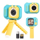 Andoer 1080P Kids Mini Digital Camera 48MP 2.4 Inch IPS Screen Dual Lens with 32GB Memory Card and Card Reader and Desktop Tripod