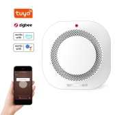 Tuya Zigbee Intelligent Wireless Smoke Detection Device 360 ° Induction Home Smoke Alert Detector Sound Light Alarm and Short Messaging Notification Low Battery Alert Mobilephone APP One-click Silencing