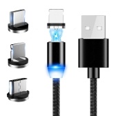 2m Magnetic Data Cable Fast Charging USB Three-in-one Multifunctional Mobile Phone Charging Cable Three Micro USB Type-C Lighting Magnetism Dustproof Charging Cables