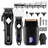 Trimmer de barbas eléctricas 3 en 1 para hombres con pantalla LCD 9 peinados guía
