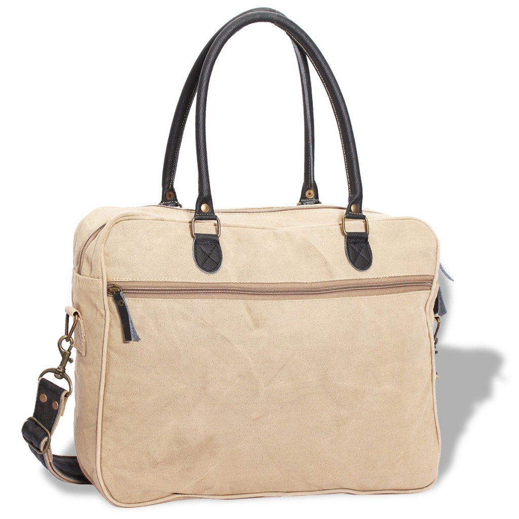  Canvas and Genuine Leather Handbag with Beige Star