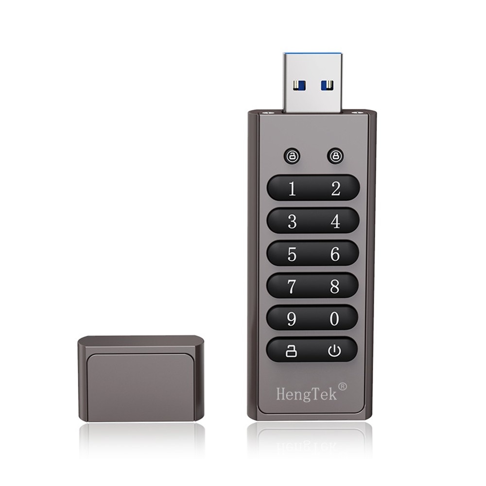 64GB 256-bit Encrypted USB Drive Password Secure Flash Drive USB3.0 U Disk Support Reset/Wipe/Auto Lock Function, Grey