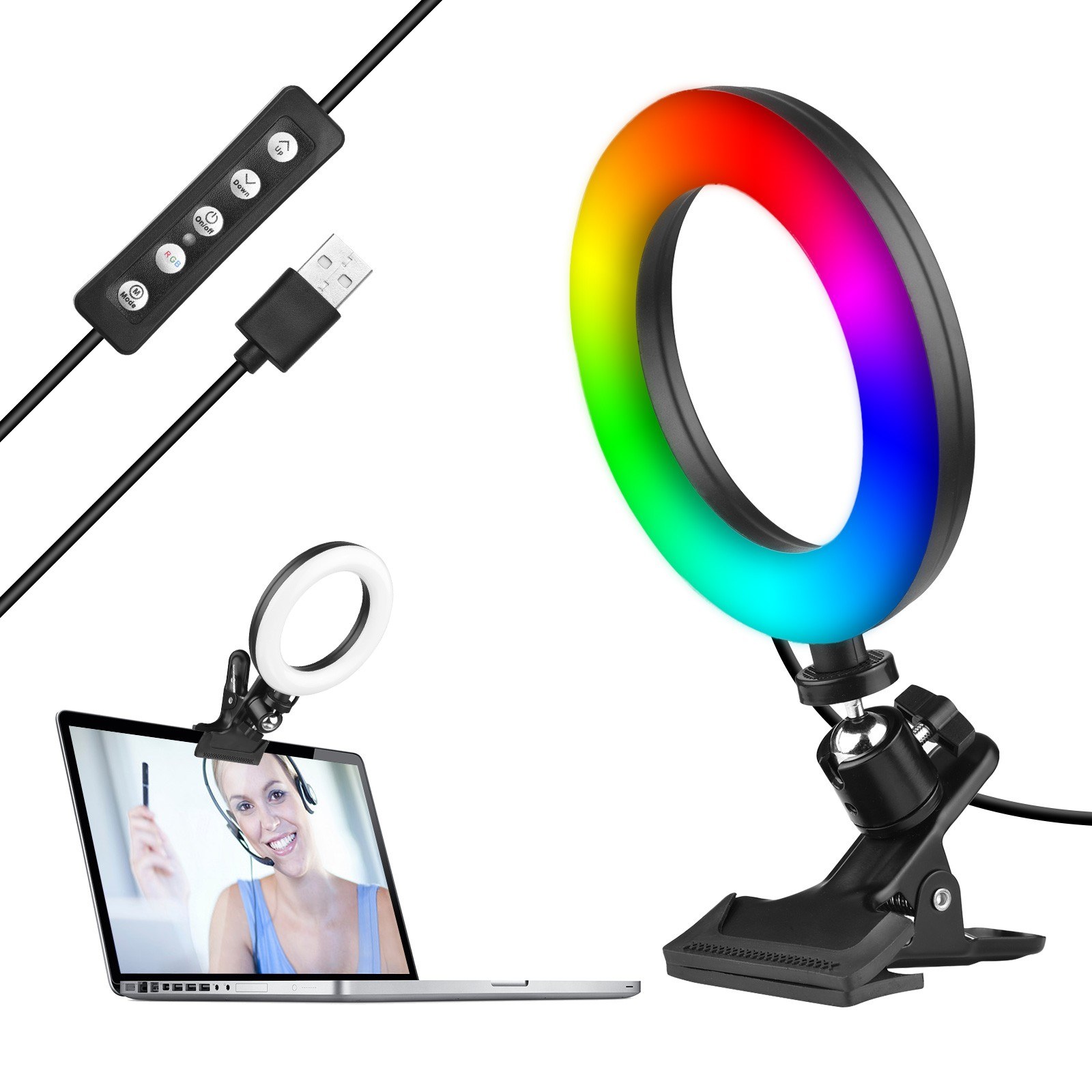 Video Conference Light Kit 6 Inch RGB Ring Light