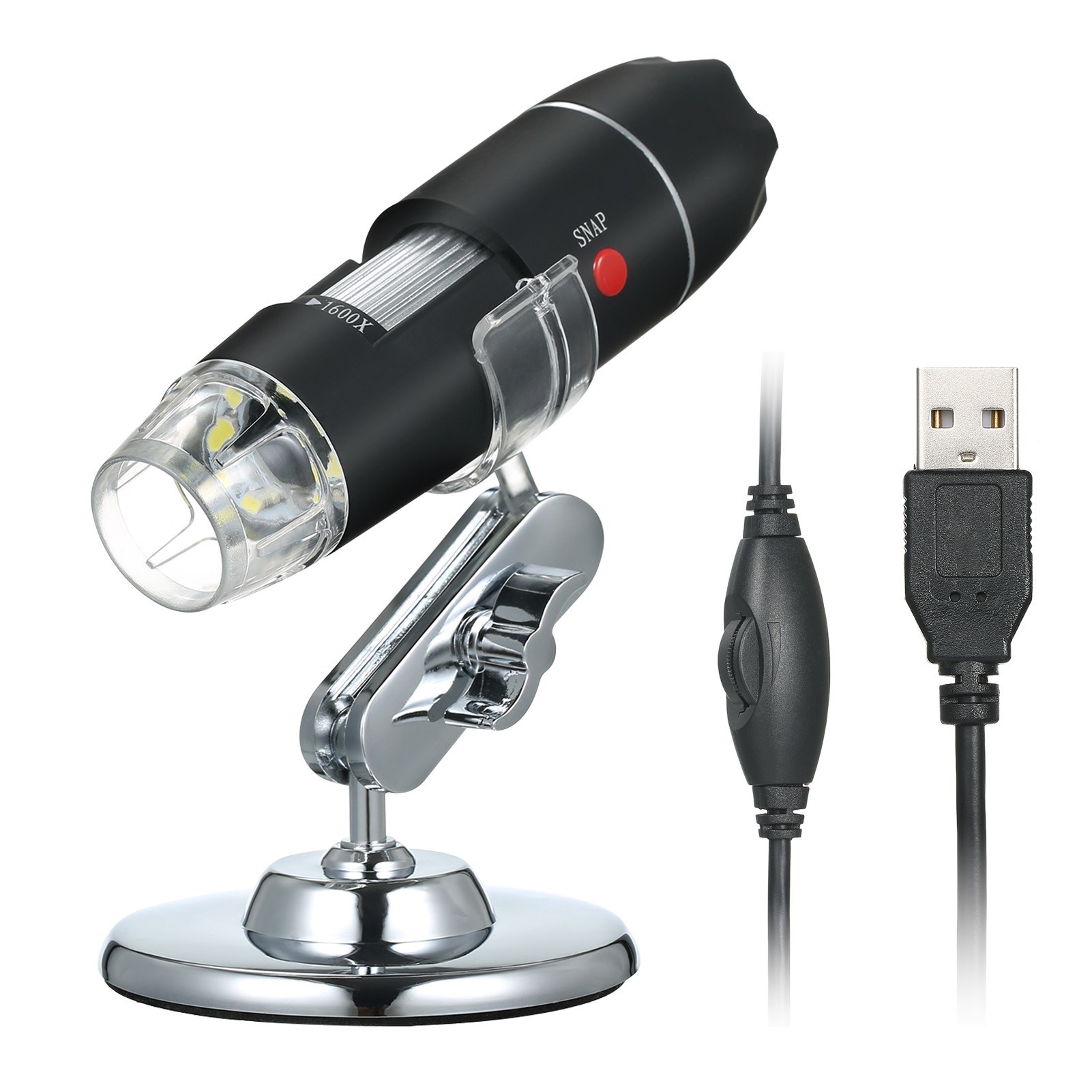 USB Digital Microscope 1600X Magnification Camera 8 LEDs with Stand Portable Handheld Inspection Magnifier