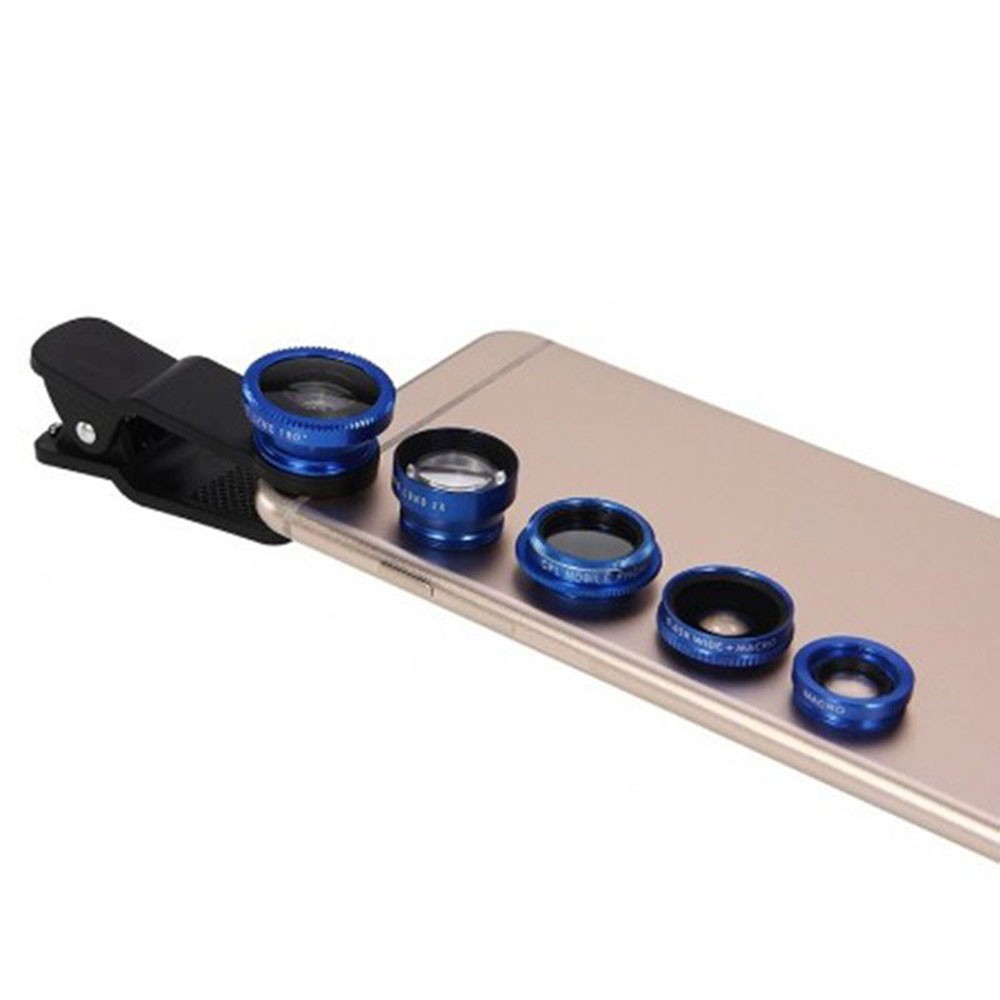 5in1 Smartphone Camera Lens Kit with 0.67X Wideangle & Macro Lens + 180° Fisheye Lens + 2X