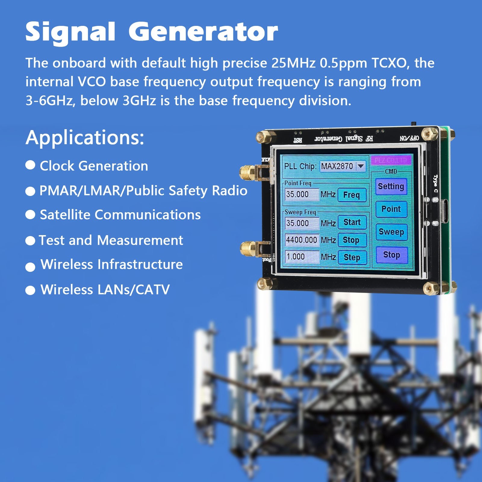 RF Signal Source RF Signal Source Module MAX2870 for Clock Generators for Wireless Infrastructure RF Signal Source RF Signal Source Module MAX2870 for Clock Generators for Wireless Infrastructure
