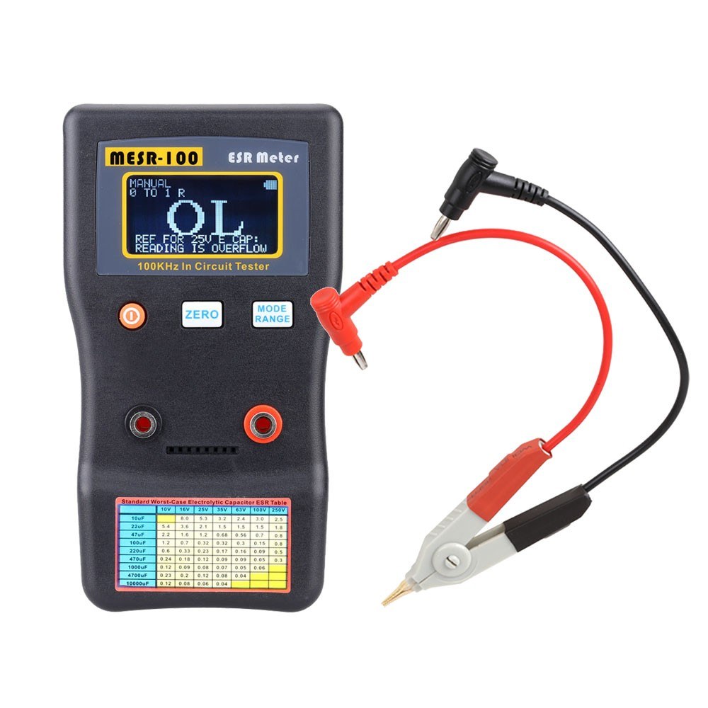 MESR-100 ESR Capacitor Tester Ohm Meter Professional Measuring Internal Resistance of Capacitor Capacitance Circuit Tester Capacitor Meter with SMD Test Clip