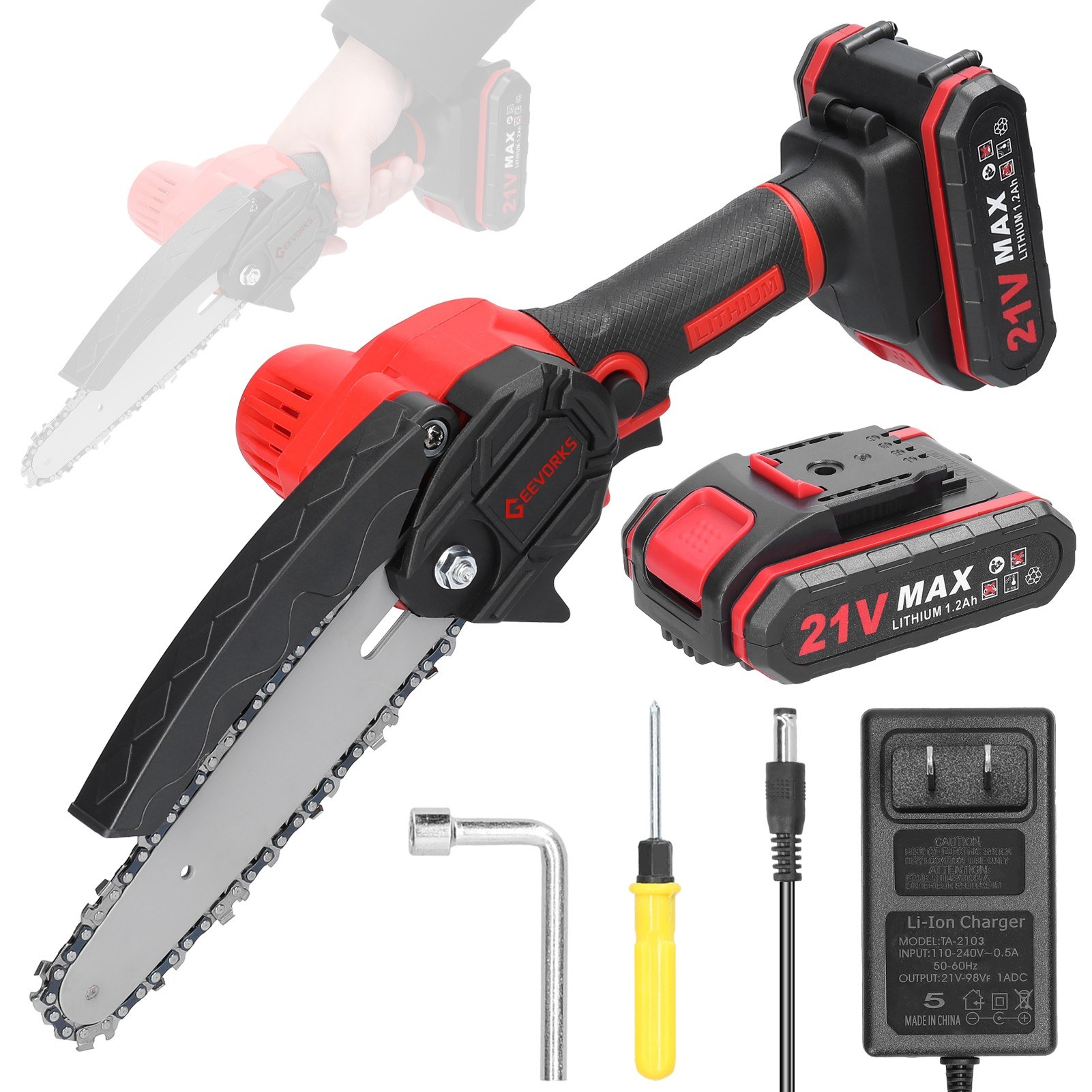 21V 6inch Portable Electric Pruning Saws Small Wood Splitting Chainsaw Brush Motor One-handed Woodworking Tool for Garden Orchard
