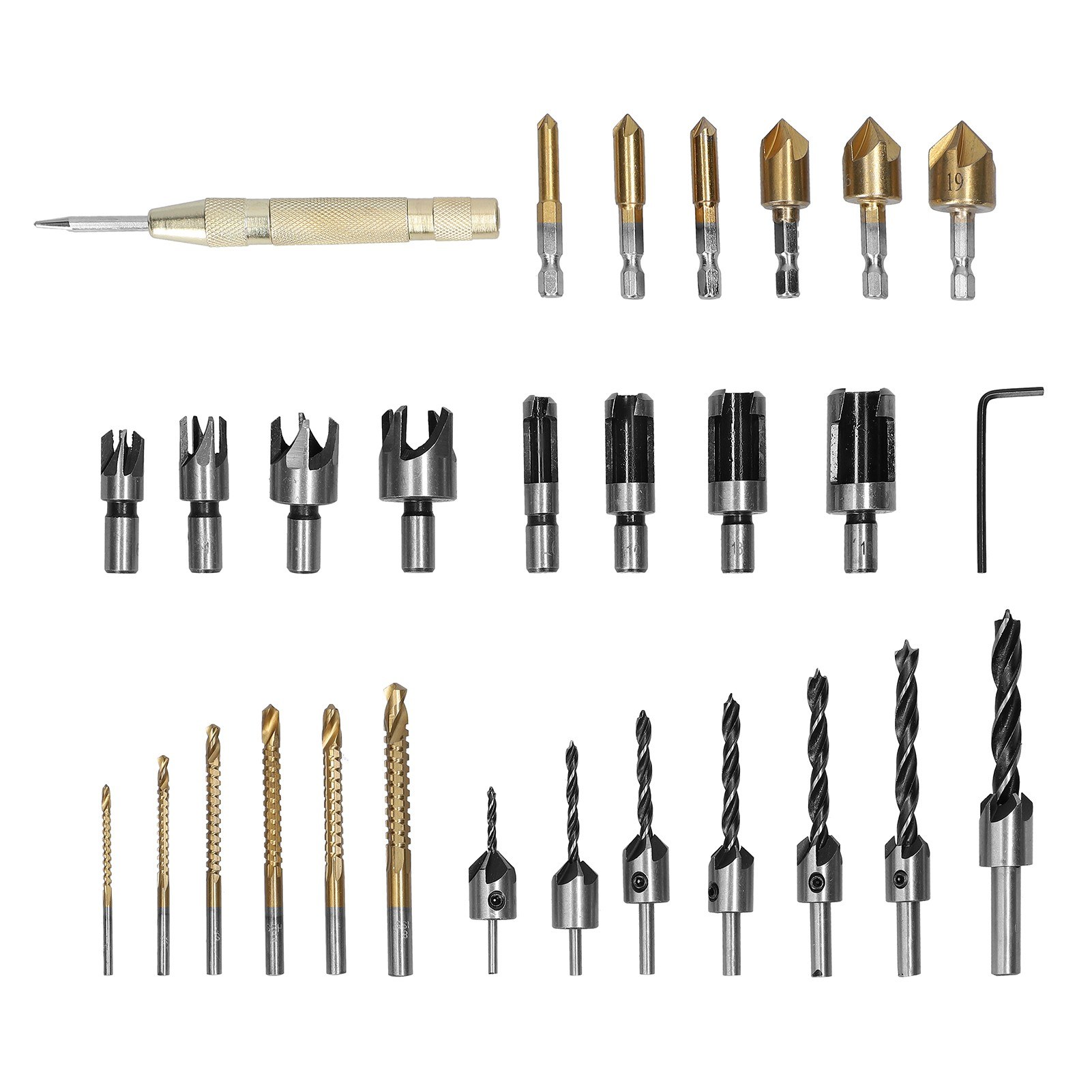 29PCS Woodworking DIY Bits Set Chamfer Drilling Tool Round Shank