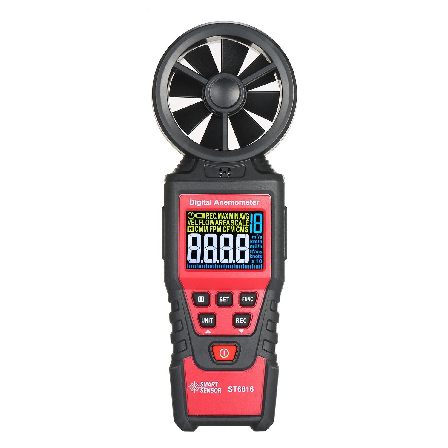 SMART SENSOR ST6816 Handheld Digital Anemometer Wind Speed Measurement Measurer Air Velocity Airflow Meter Gauge with LCD Backlight Measuring Range 0.40m/s~30.00m/s Maximum/Minimum/Average Value Storage Bag for Shooting(Batteries Not Included)