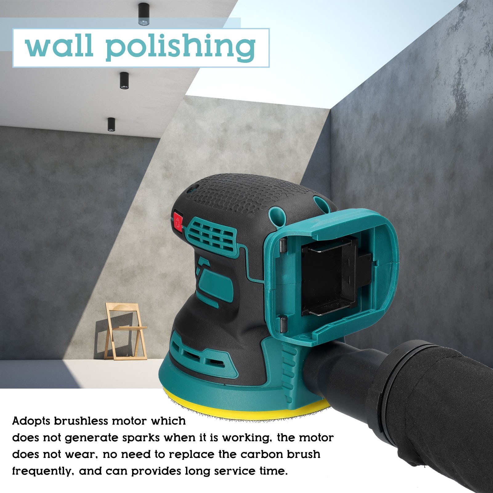 WODHMIEY 20V Kabellose Schleifmaschine - 125mm Mit 6000-12000 U/min & Staubabsaugung