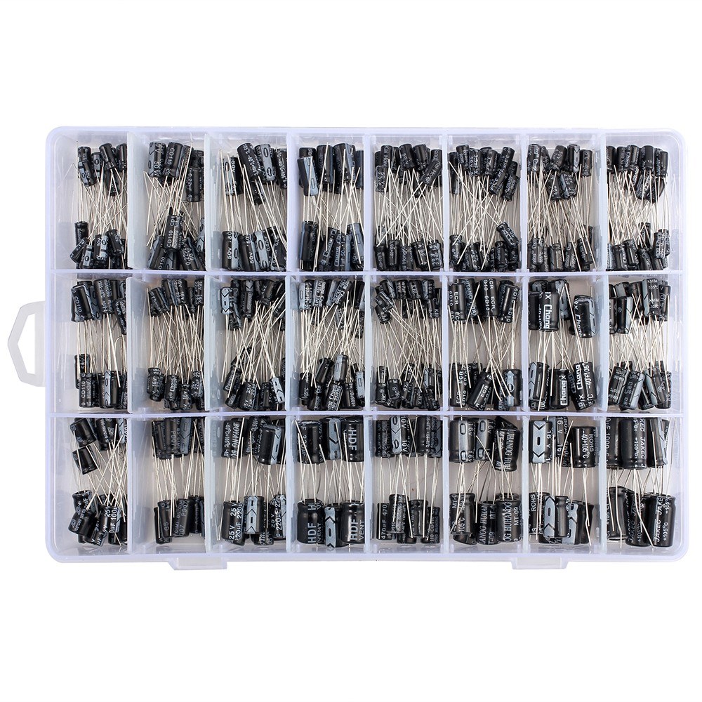 500pcs 24 Values Aluminum Electrolytic Capacitor Assorted Kit 10V 16V 25V 50V Metal Electrolytic Capacitors Range 0.1uF－1000uF with Plastic Case