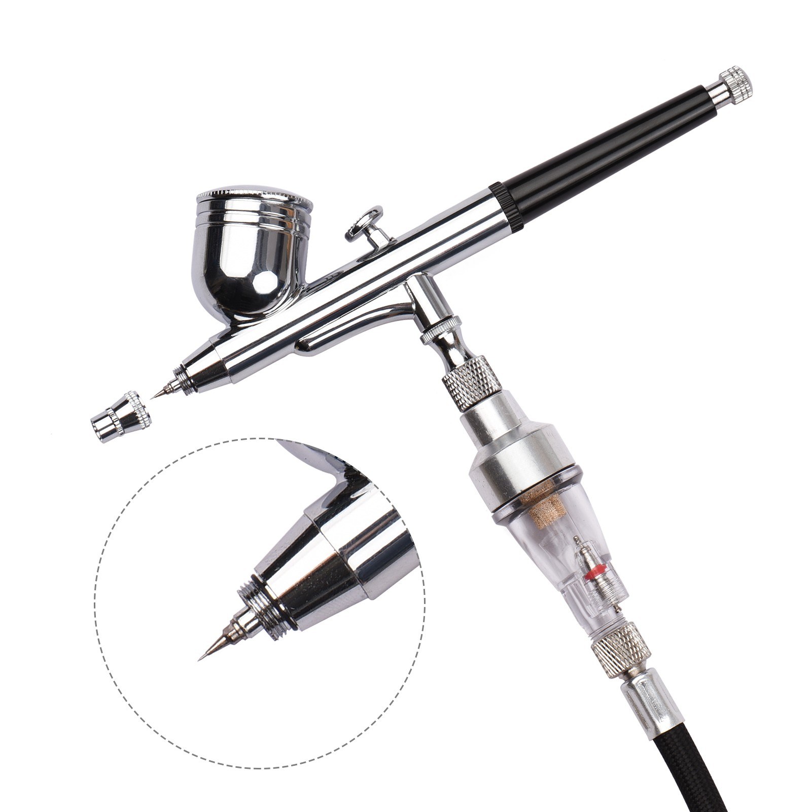 Mini Airbrush Kit with Airbrush Cleaning Set Replaceable Needles 0.2mm 0.3mm 0.5mm Gravity Feed