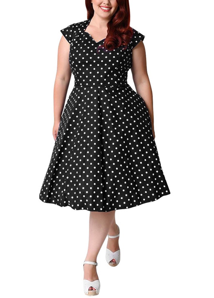 women plus size retro polka dot dress 1950s 60s rockabilly swing polka dot dress plus size
