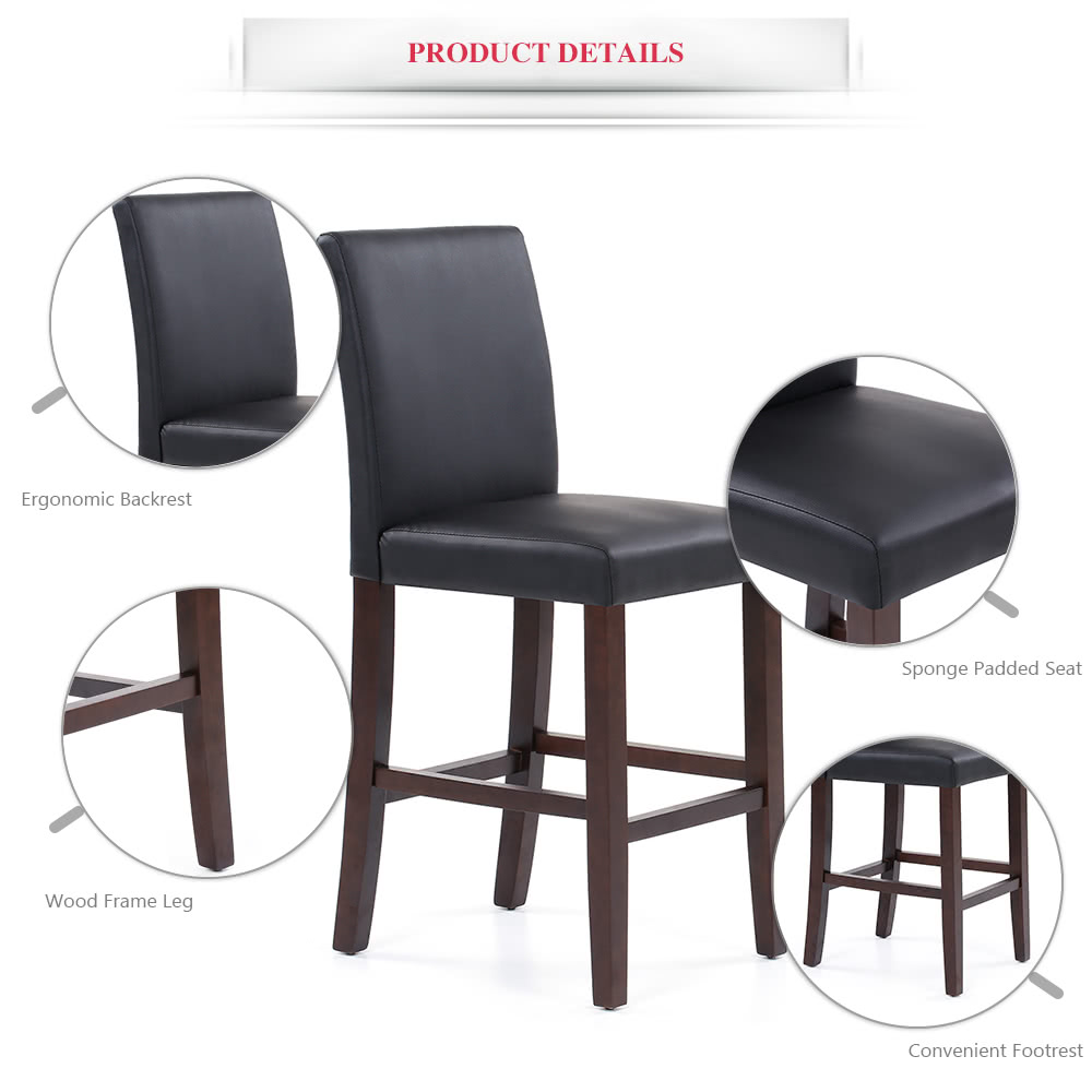 Ikayaa 2pcs Set Of 2 Modern Faux Leather Bar Pub Dining Chairs High Ikayaa 2pcs Set Of 2 Modern Faux Leather Bar Pub Dining Chairs High Back Wood Frame Padded Kitchen Side Parson Breakfast Stools
