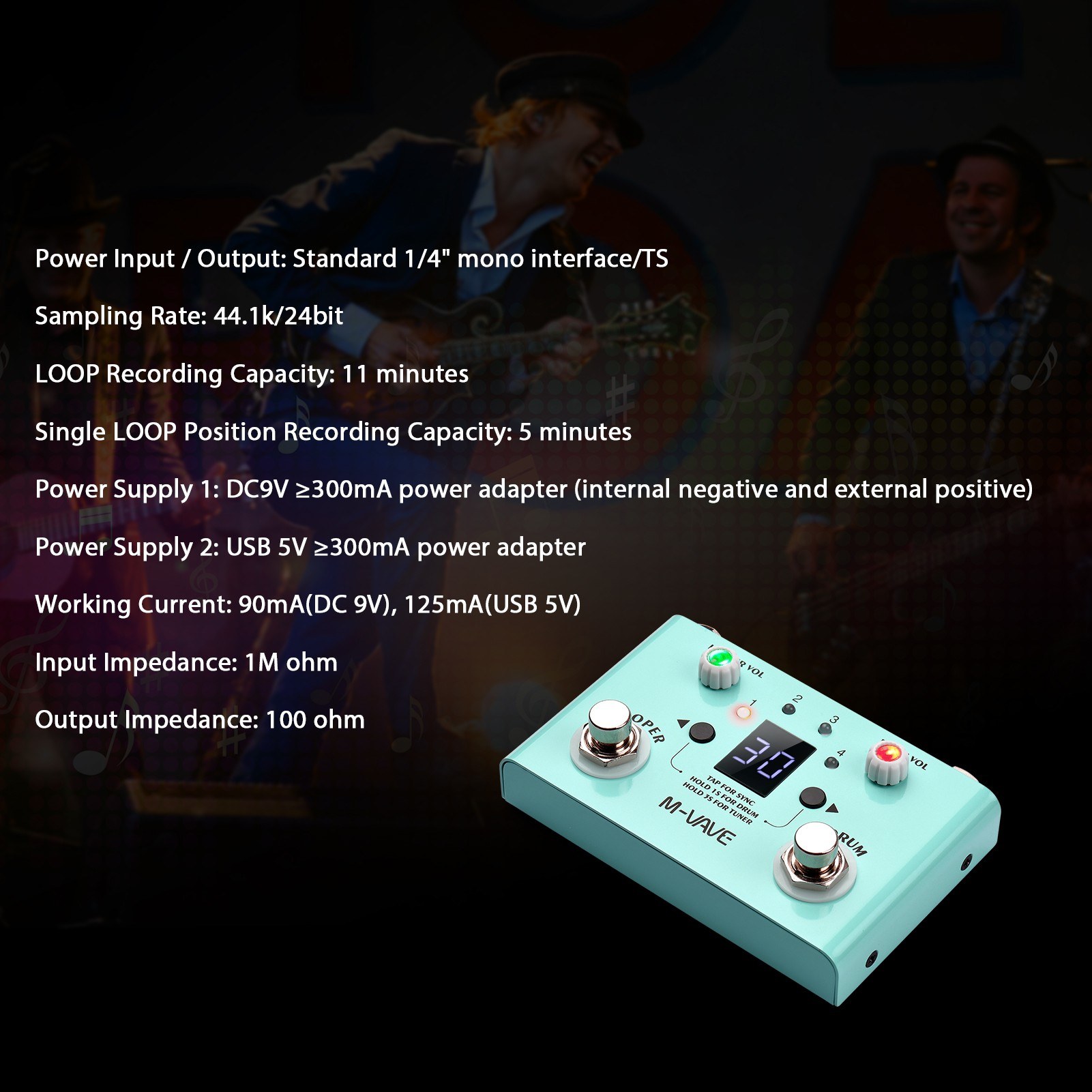 MVAVE LOST TEMPO Effect Pedal Drum & Looper Effector Mini 2in1