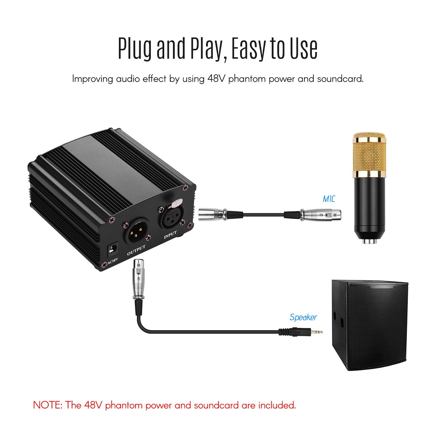 Professional Condenser Microphone Kit 48V Phantom Power Pop Filter  Soundcard for Broadcasting Studio Recording