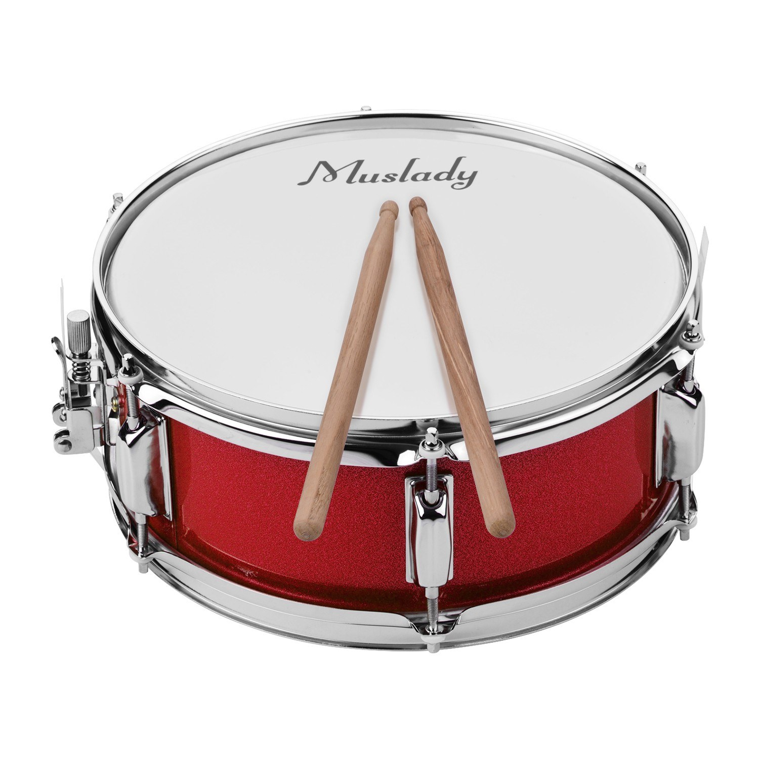 Muslady 12inch Snare Drum Head with Drumsticks Shoulder Strap Drum Key for Student Band