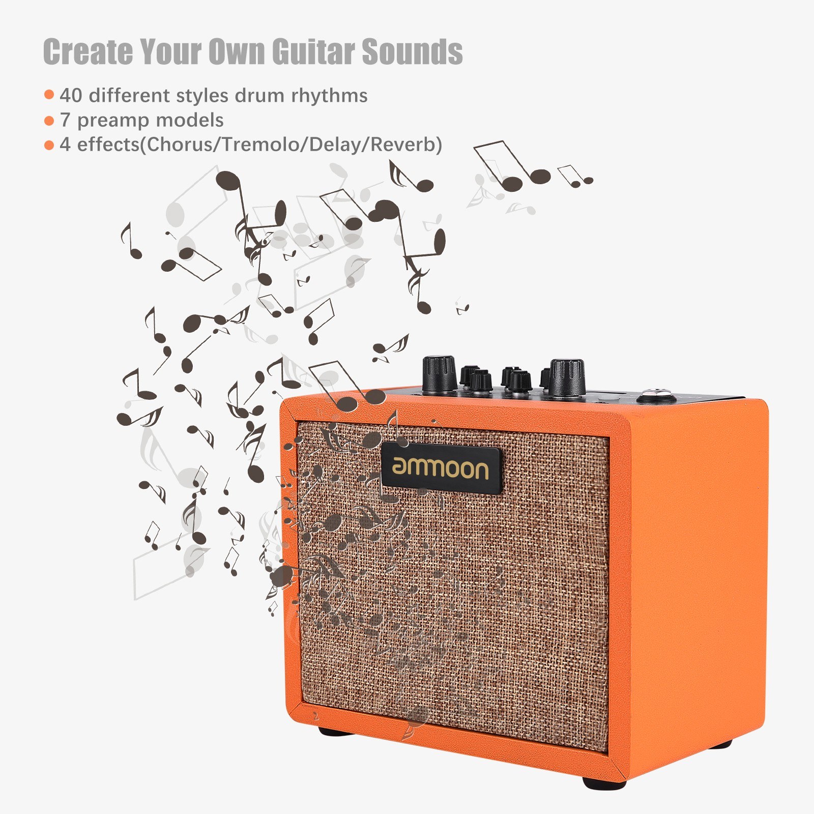 ammoon DESKAMP Mini Desktop 5W Guitar Amplifier Amp Builtin 7 Preamp