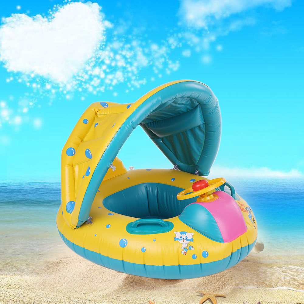 Inflatable Soft Sun Canopy Shade Swimming Pool Ring Float Boat Seat Baby Kids Toddler