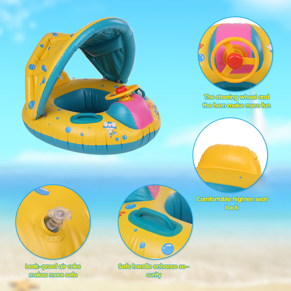 Inflatable Soft Sun Canopy Shade Swimming Pool Ring Float Boat Seat Baby Kids Toddler