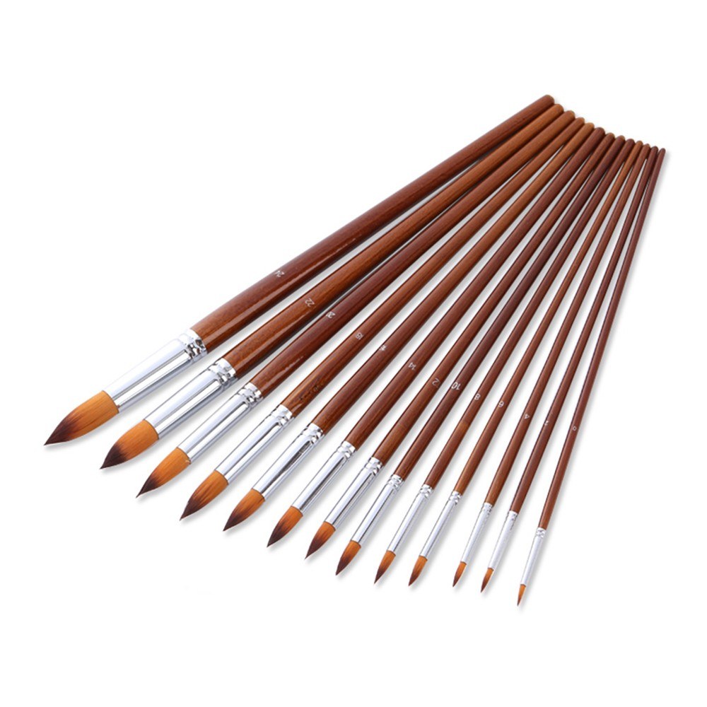 13pcs Professional Art Paint Brushes Set Long Wooden Handle Nylon Hair Paintbrush for Acrylic Oil Watercolor Gouache Face Painting Drawing Art Supplies