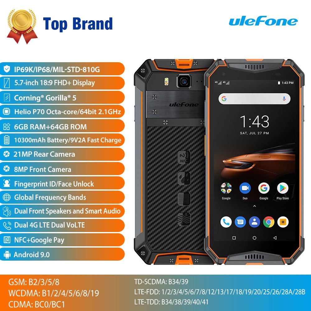 Ulefone Armor 3W IP68 Waterproof Rugged Mobile Phone For European Union Countries