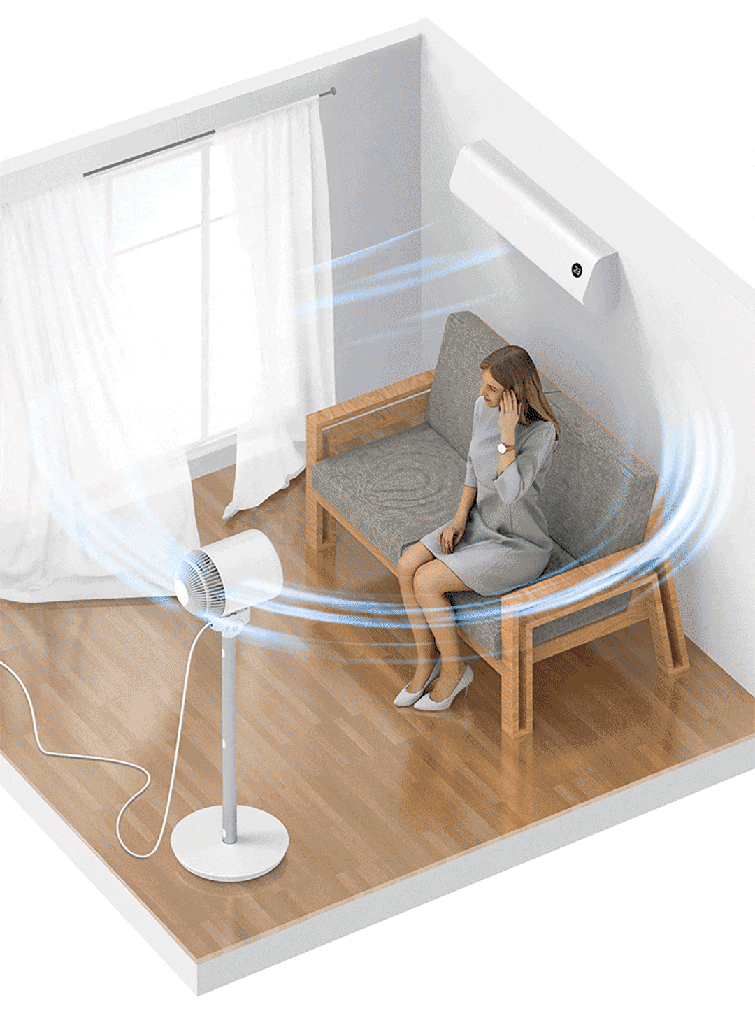 Deerma FD500 Smart Air Cooling Fan, Intelligent 8H Timing, Smart Bluetooth Remote Control, 8