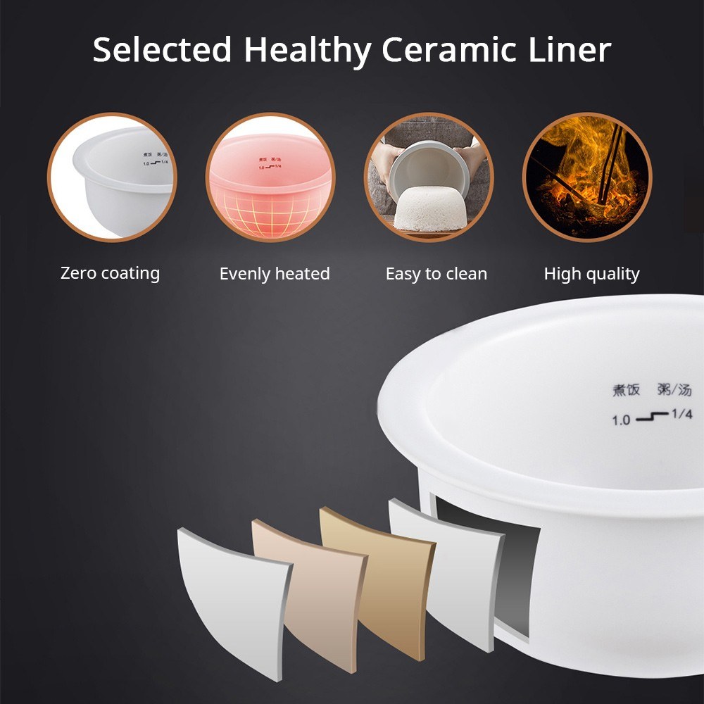 QCOOKER Ceramic Rice Cooker 0.9L Electric Cooker with Steamer Smart