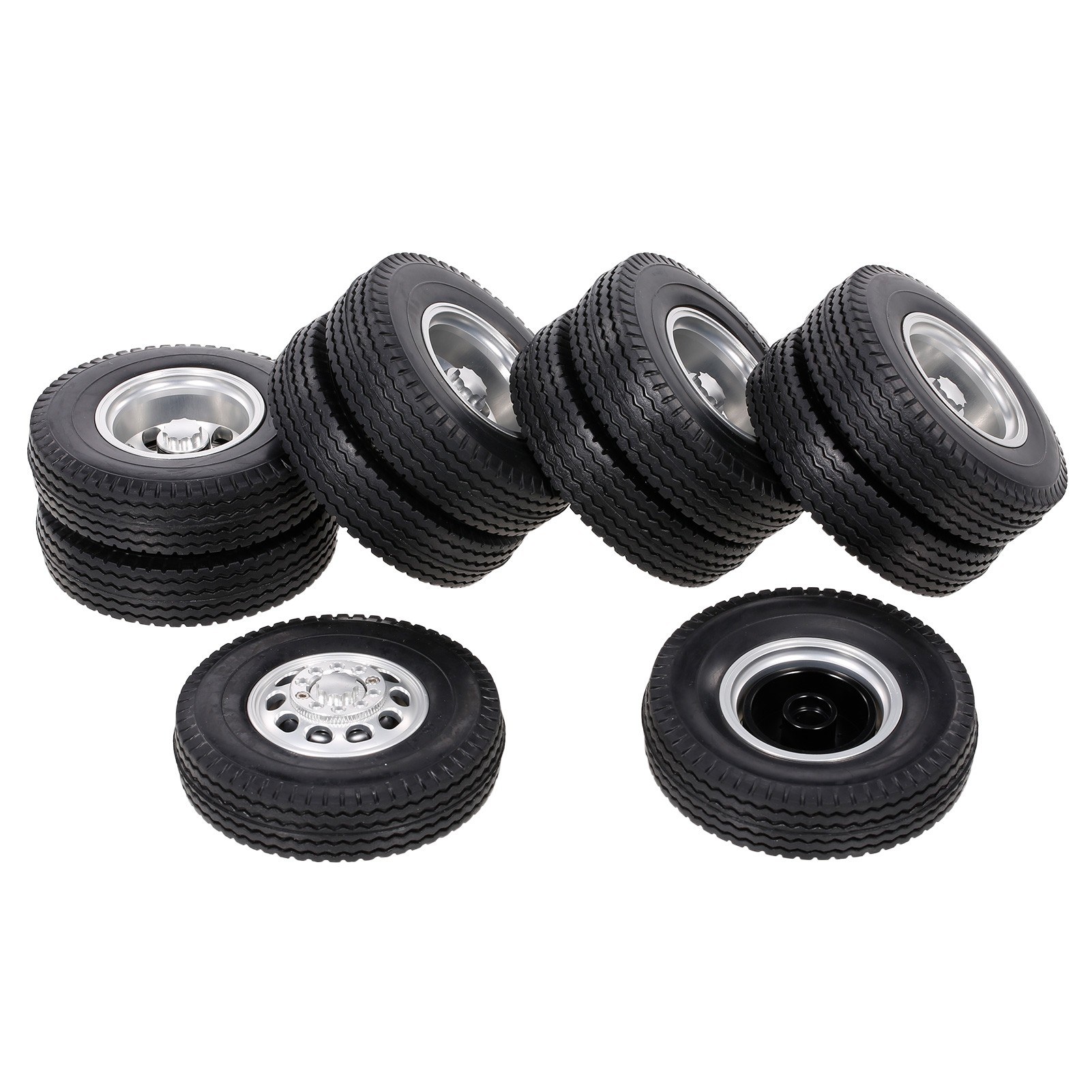 6PCS Aluminum Alloy Front & Rear Truck Wheel Rim Tires Compatible with Tamiya 1/14 RC Tractor Truck( type-10)