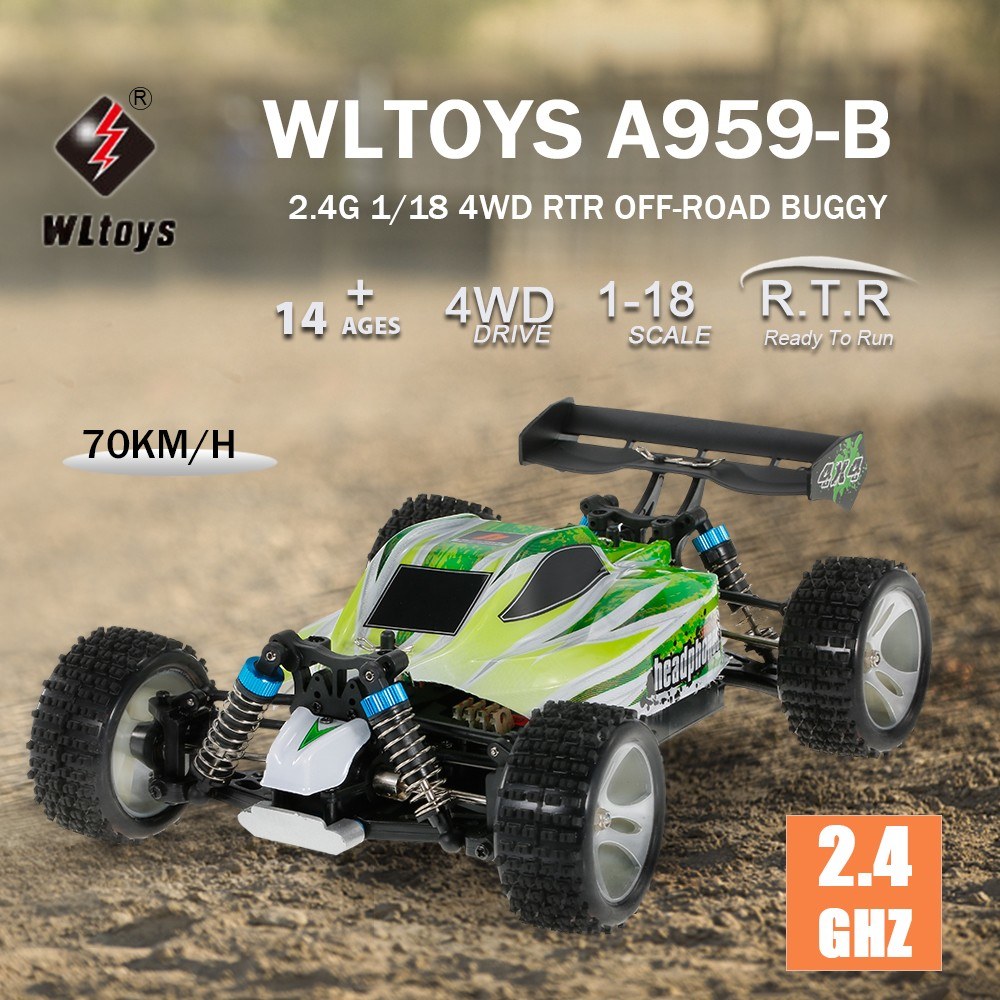 WLtoys A959-B 2.4G 1/18 Scale 4WD 70KM/h High Speed Electric RTR Off-road Buggy RC Car