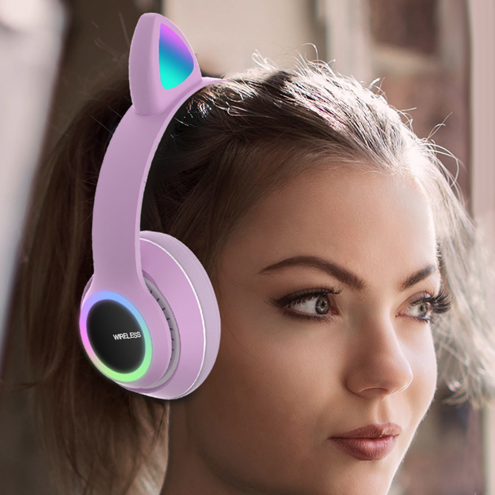 L450 Over Ear Music Headset Glowing Cat Ear Headphones 7 Color