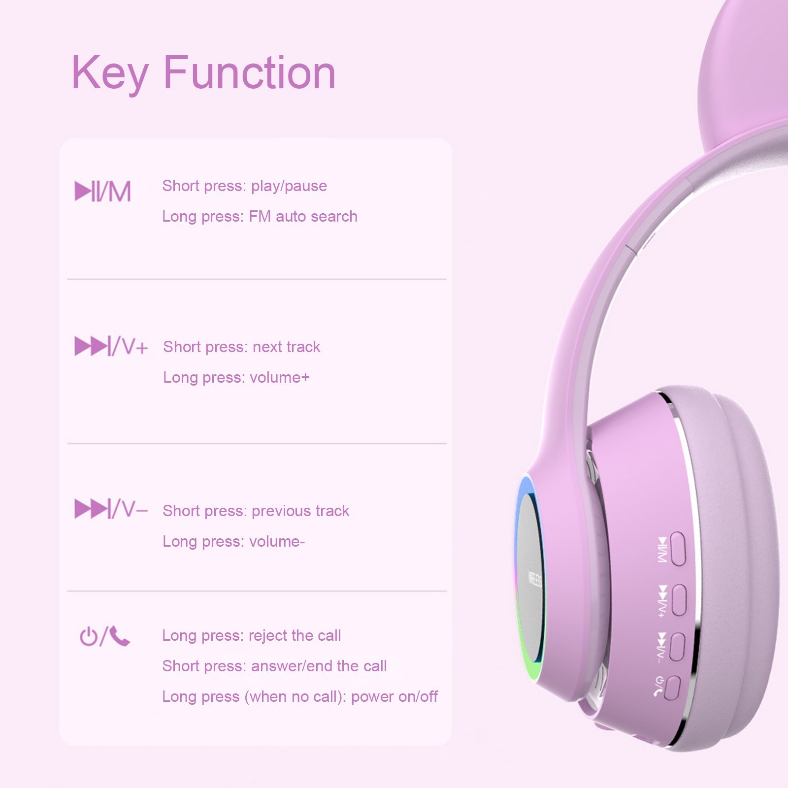 L450 Over Ear Music Headset Glowing Cat Ear Headphones 7 Color