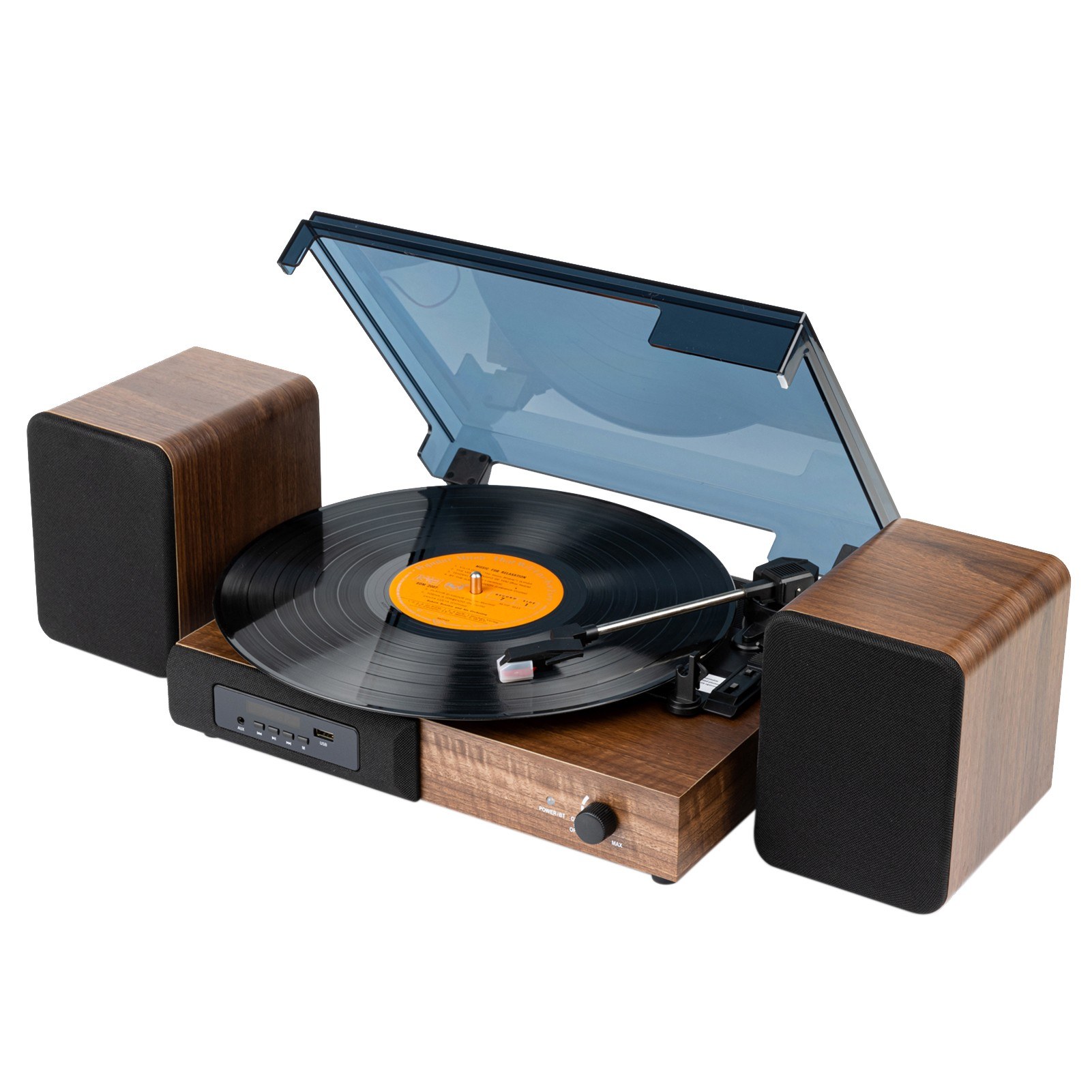 MZL-ZH101 Retro Record Player Vinyl Records LP Turntable with Bookshelf Speakers Vintage Gramophone 3-Speed BT5.0 AUX-in Line-out U Disk Play FM Radio